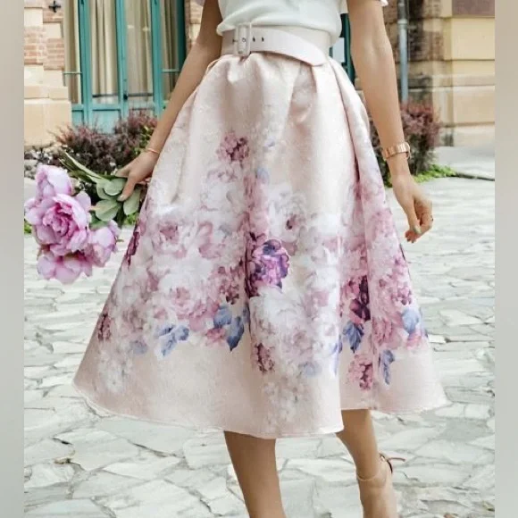 Chicwish Lavender Peony Embossed Midi Skirt - Picture 2 of 6